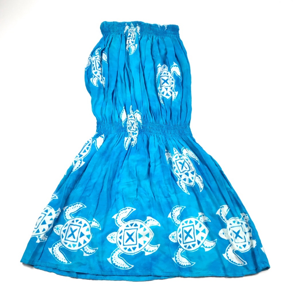 Aloha Turtle Pattern Strapless Elastic Beach Dress